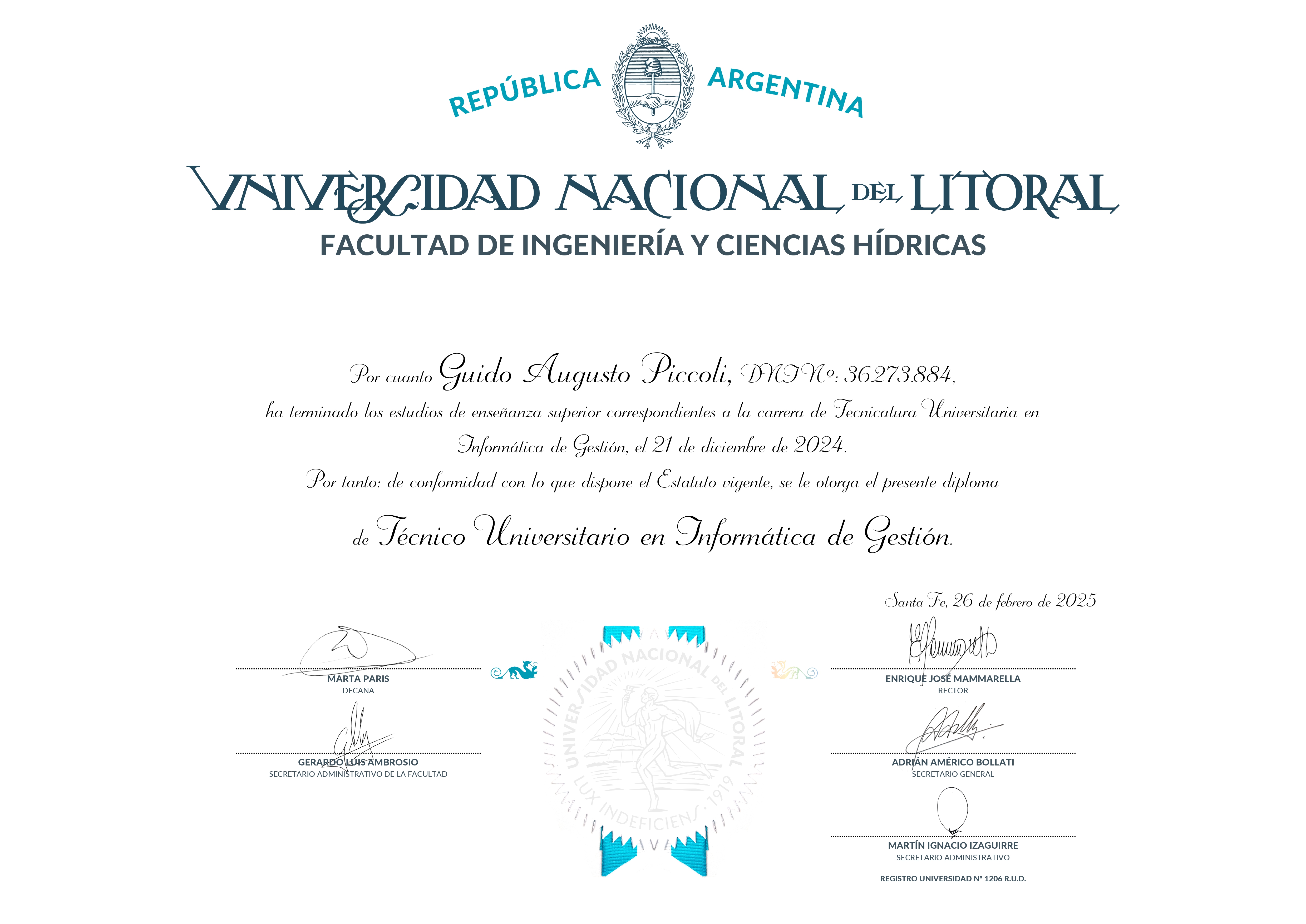 Certificado de Técnico Universitario en Informática