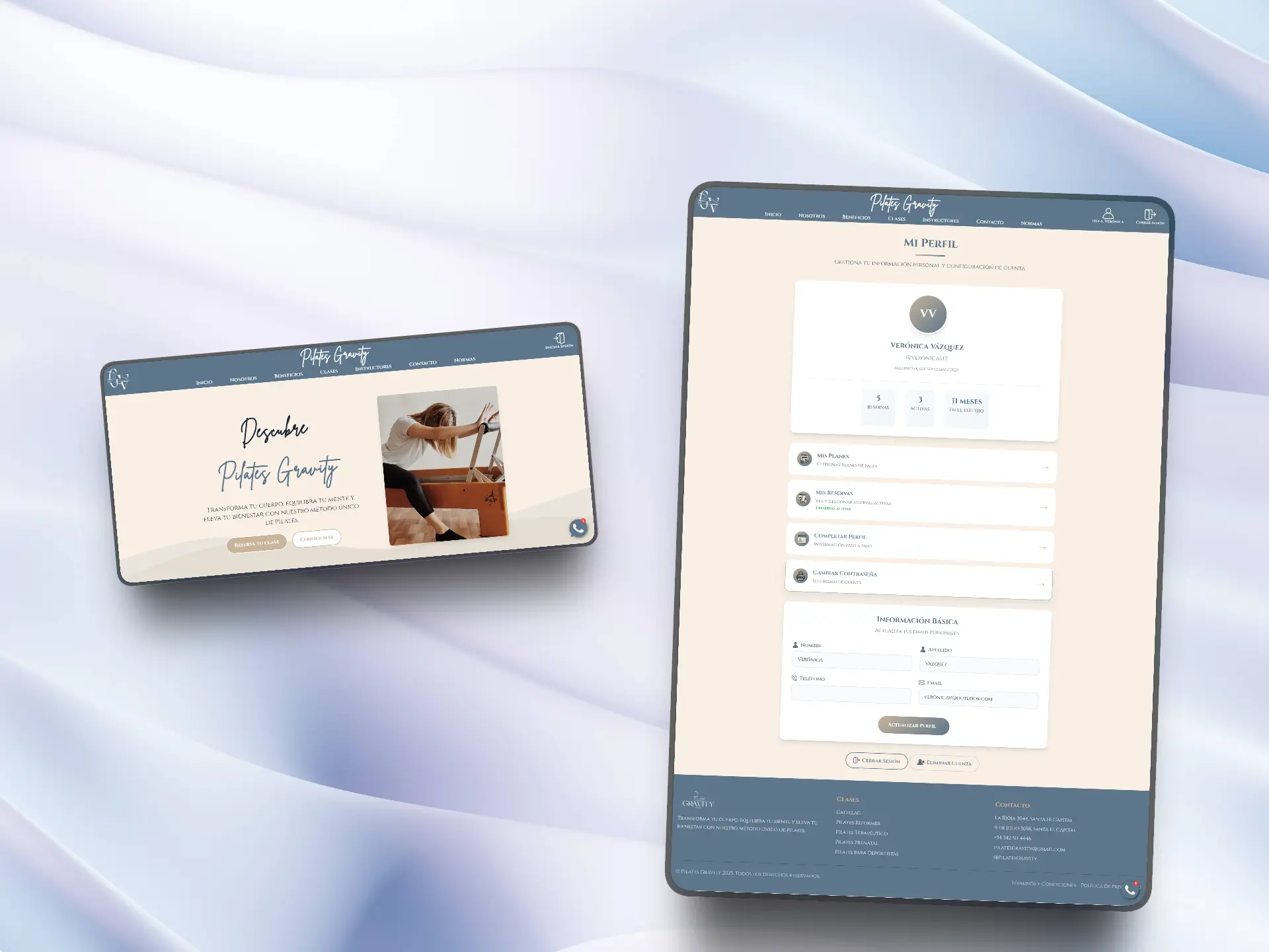 Captura de pantalla del proyecto Pilates Gravity